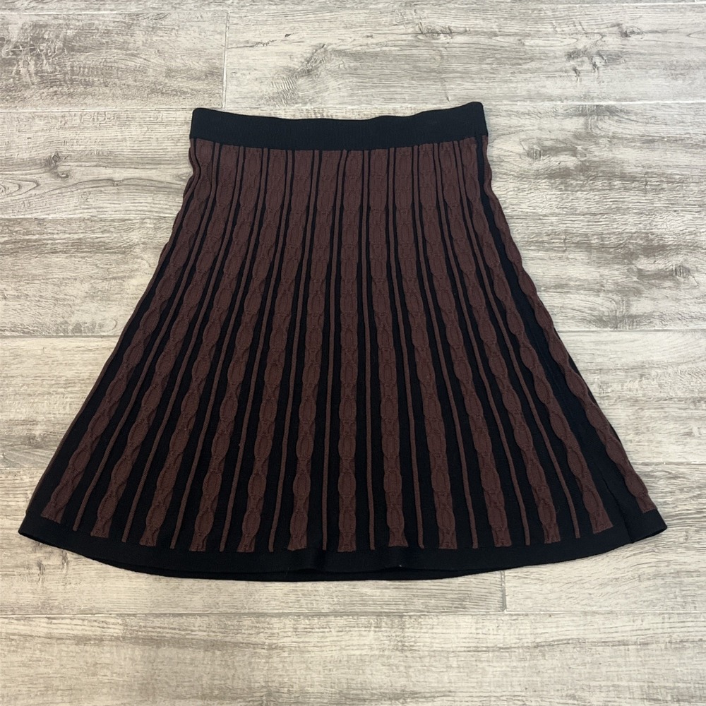 Knitted Dove Women Cotton Blend Cable-Knit Pull-On Skirt Sz S Maroon Brown Black